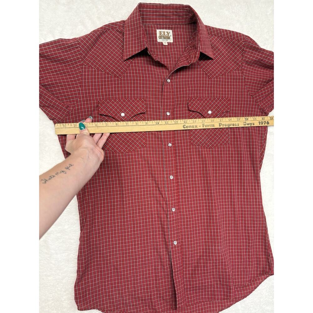 Ely Cattleman Pearl Snap Long Sleeve Shirt Medium Red Plaid Rancher Western - Picture 3 of 8